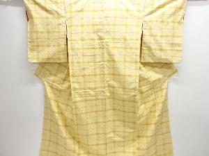 格子に抽象模様織り出し手織り紬着物